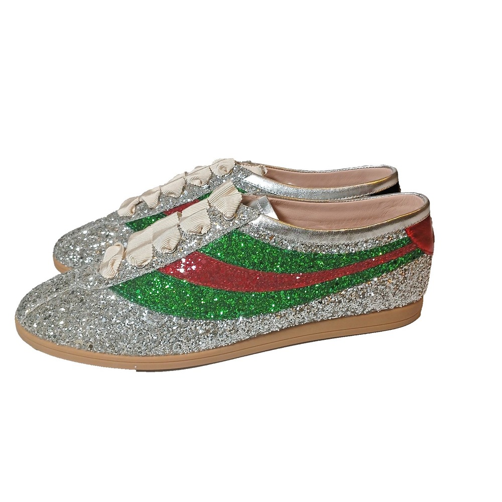 Gucci Silver Glitter Falacer Bee Low Top Sneakers, 9.5 Men's / 11 Women's - Picture 2 of 13